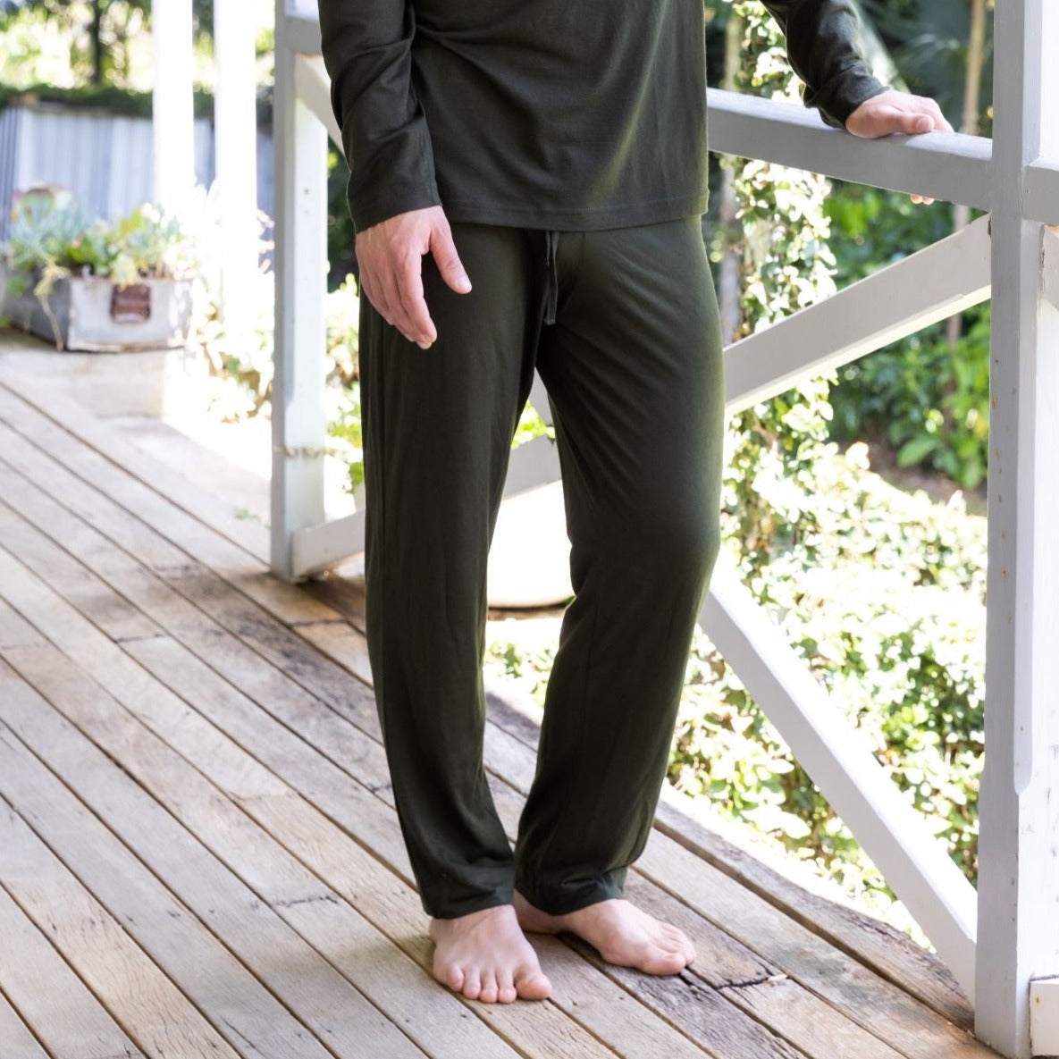 Merino sleep and lounge pants Plantation green