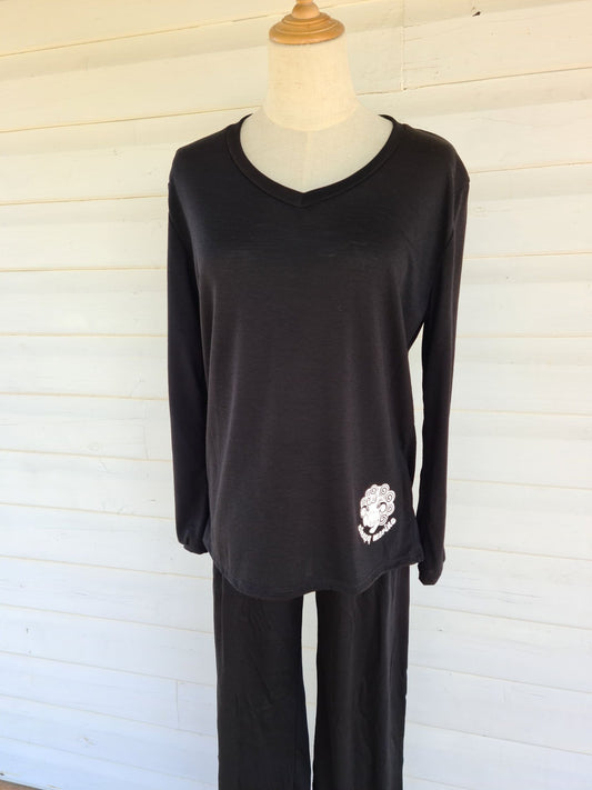 Women's Long Sleeve Pyjama Top | 100% Merino Wool Black SALE