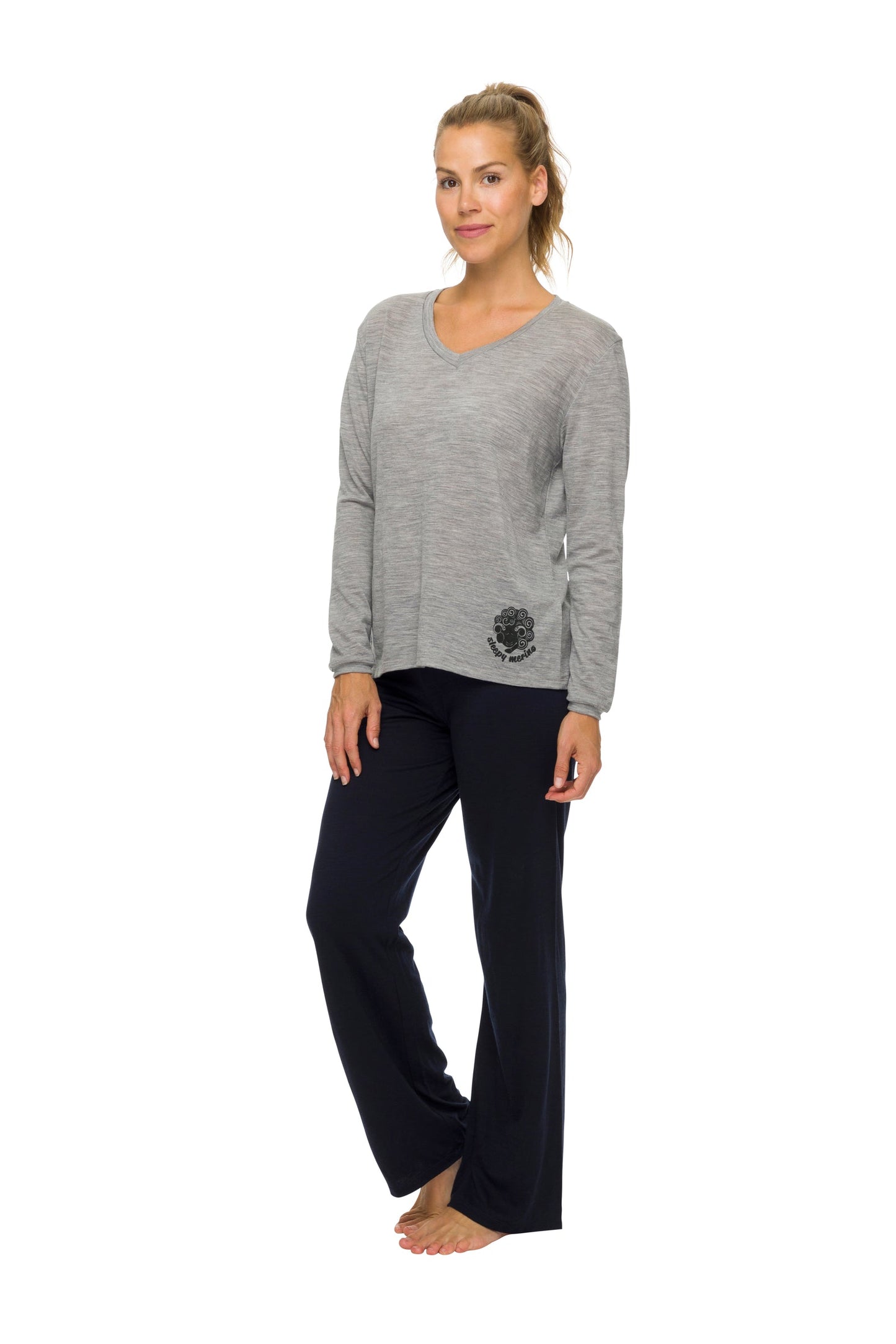 Women's Long Sleeve Pyjama Top | 100% Merino Wool Grey Marle SALE