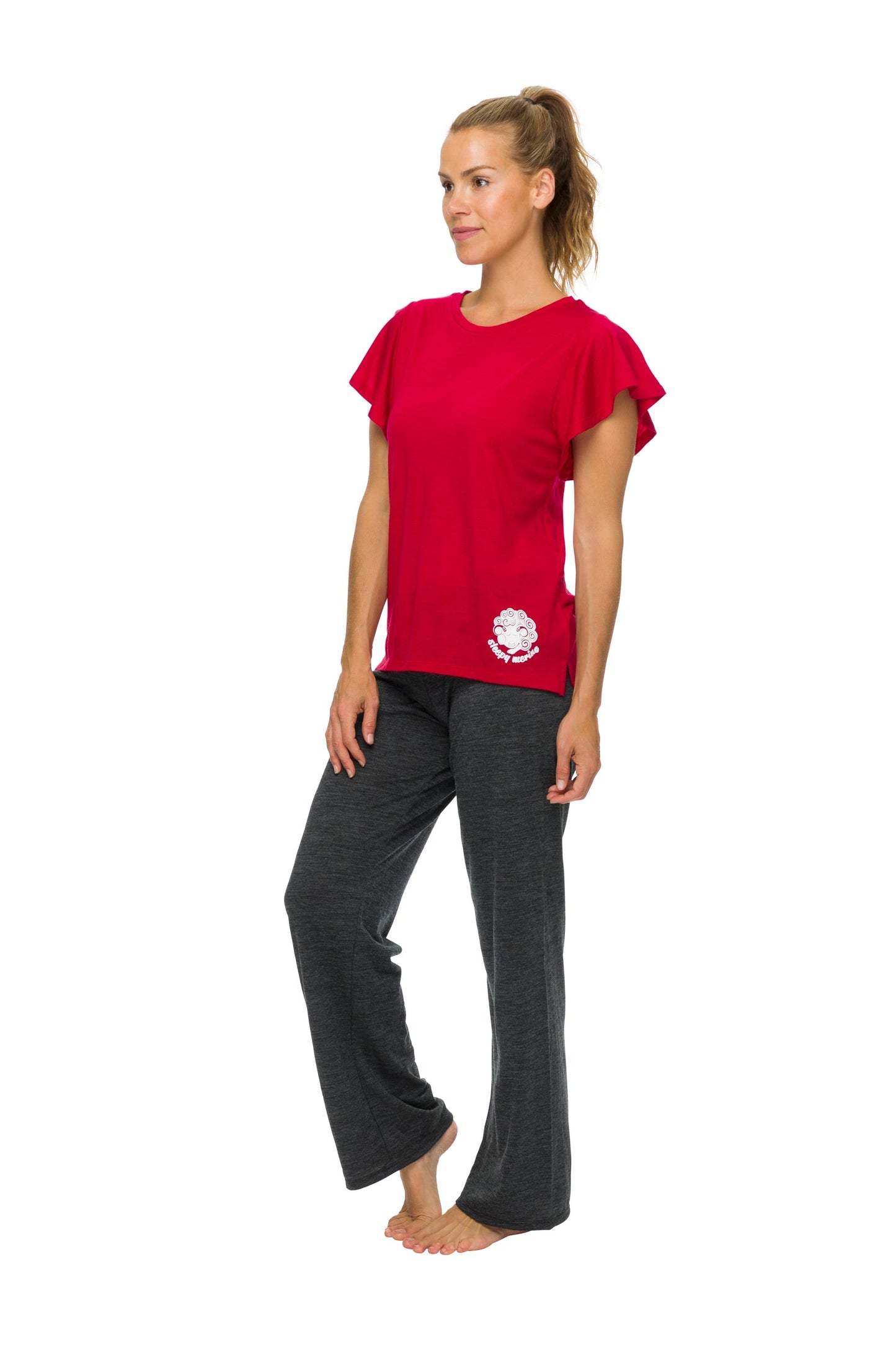 Women's Flutter Sleeve Top | 100% Merino Wool  Blaze Red SALE